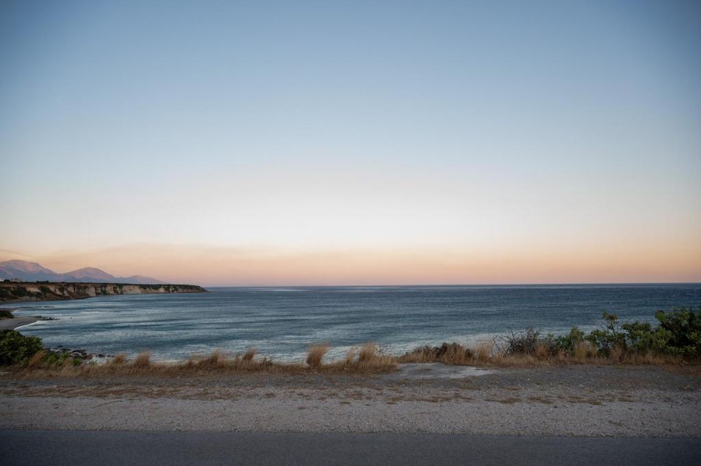 Sunset over Libyan Sea from Villa Akalli terrace in Frangokastello, Crete